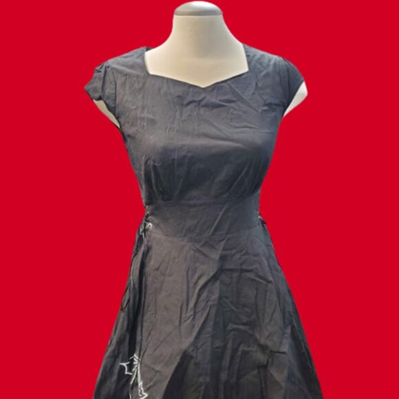 Unbranded Bat Swing Dress Goth Rockabilliy Corset Lace-Up Embroided - Picture 1 of 11